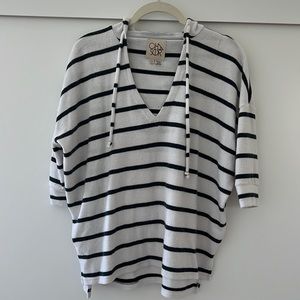Chaser XS Boxy 3/4 Sleeve Navy-White Striped Hooded Shirt
